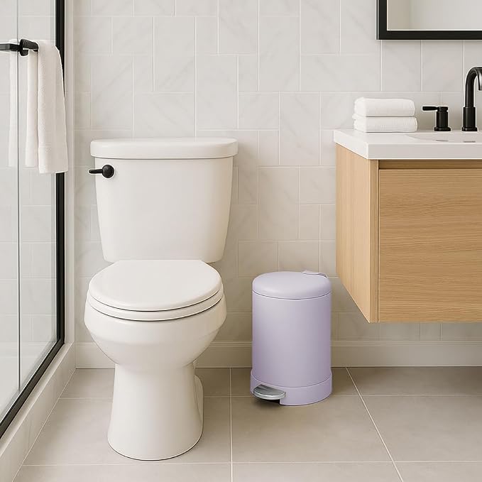 Glad Small Trash Can, 1.2 Gallon | Round Stainless Steel Garbage Bin with Soft Close Lid & Step Foot Pedal | Metal Waste Basket with Removable Inner Bucket, Lavender - Image 5