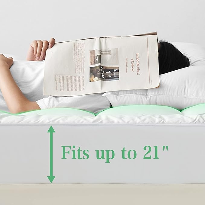 UNILIBRA Queen Size Mattress Pad Cooling Rayon from Bamboo, Quilted Fitted Mattress Protector Pillow Top Mattress Cover with Deep Pocket Up to 21 Inches, Ultra Soft Filling Mattress Topper