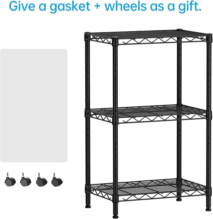 SINGAYE 3 Small Shelves Storage Shelf Wire Shelving Unit Metal Shelf Adjustable Organizers Storage Shelving with Wheels for Bathroom Laundry Room Kitchen Pantry11.5”D x 17.3”W x 30”H Black - Image 4