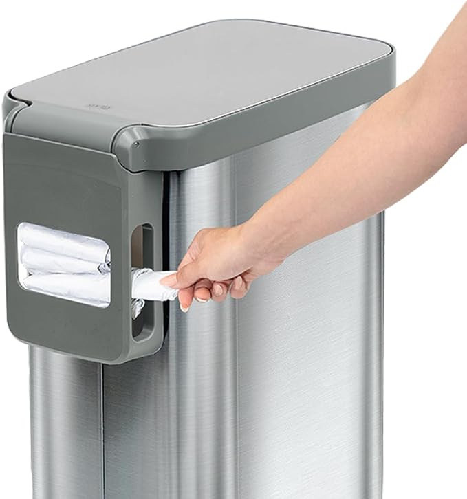 Glad Slim Trash Can with Clorox Odor Protection - Narrow Kitchen Garbage Bin with Soft Close Lid, Step On Foot Pedal and Waste Bag Roll Holder, All Stainless, 12 Gallon/45 Liter - Image 6
