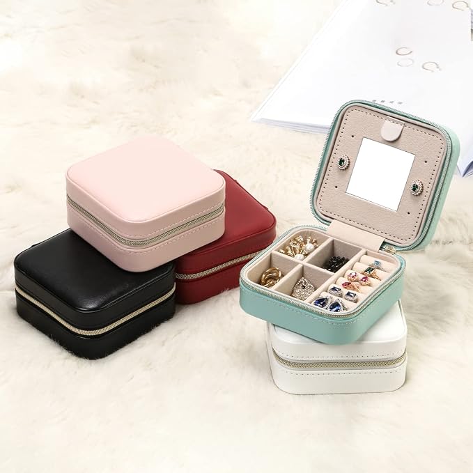 Jewelry Case with Mirror, Small Travel Jewelry Organizer, Portable Mini Storage Box for Rings, Earrings, Necklaces, Gift for Mother Mom, Girl, Daughter, Sisters, Bridesmaids, Mother's Day Gift (Pink) - Image 6