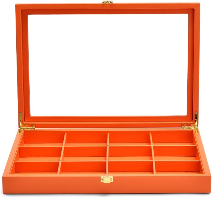 Oirlv Premium Leather Jewelry Organizer Tray with Acrylic Lid Bracelet Bangle Necklace Display Case Drawer Insert 12 Gird Jewelry Case by Oirlv