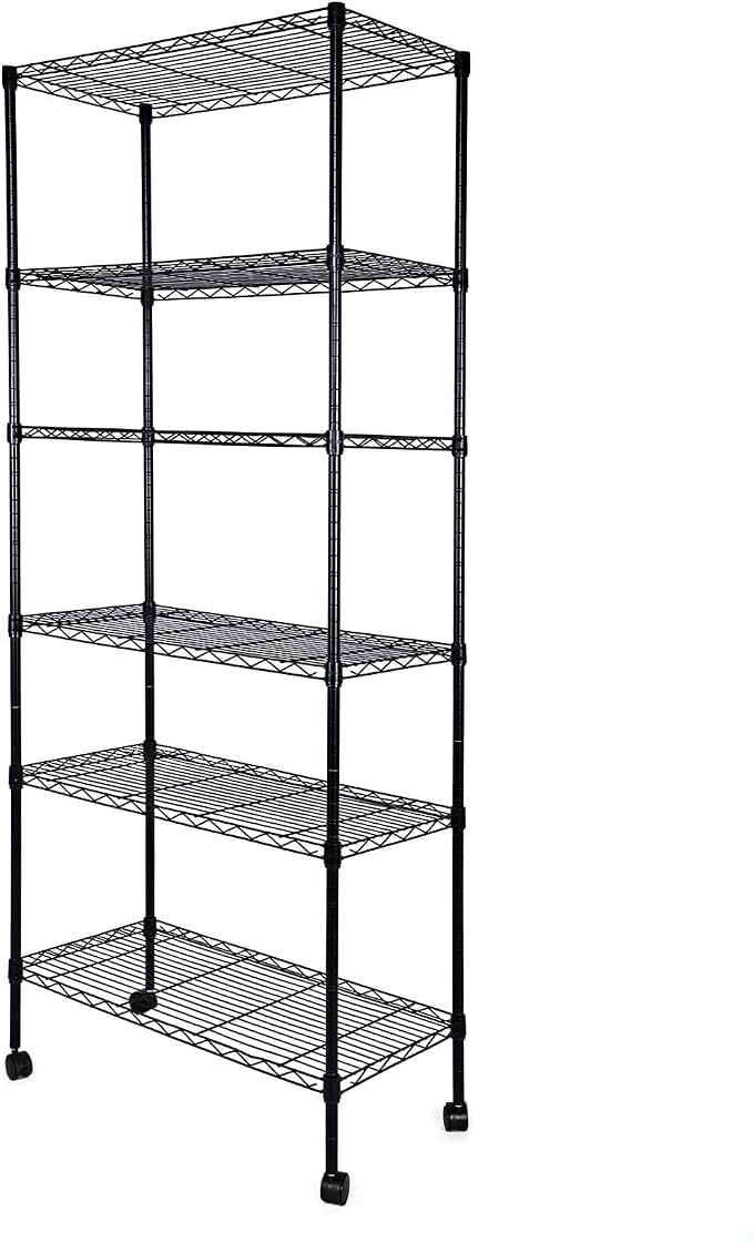 Simple Deluxe 6-Tier Shelving Units, 29.92'' W x 13.98'' D x 71.65'' H Adjustable Wire Shelving with Hanging Hooks and Wheels, Black by SimpleDeluxe