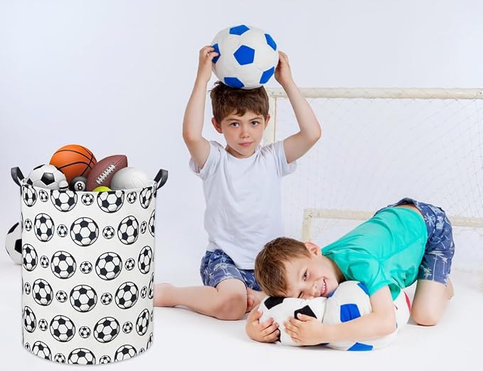 Kids Laundry Basket Soccer Hamper for Nursery Hamper Cute Kids Storage Bin Organizer Room Decor for Home(Black soccer) - Image 4