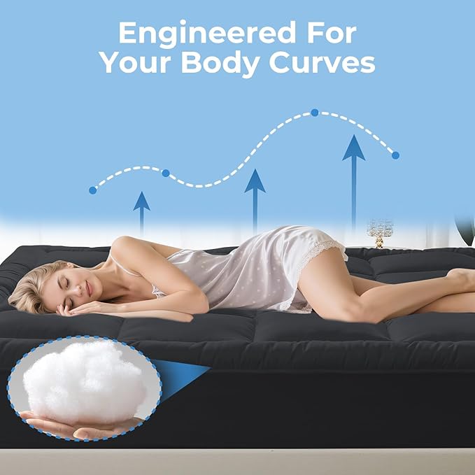 YUGYVOB Queen Mattress Topper - 600GSM Extra Thick Cooling & Breathable Mattress Pad with Deep Pocket 8"-21" & Soft Down Alternative Filling, Grey
