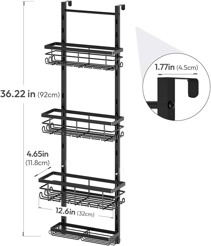 SWTYMIKI Over The Door Shower Caddy - 4 Tier Rustproof Hanging Shower Organizer with Adjustable Shelves, 40 Hooks & Soap Holder, Hanging Shower Rack Storage for Bathroom Accessories, Black - Image 7
