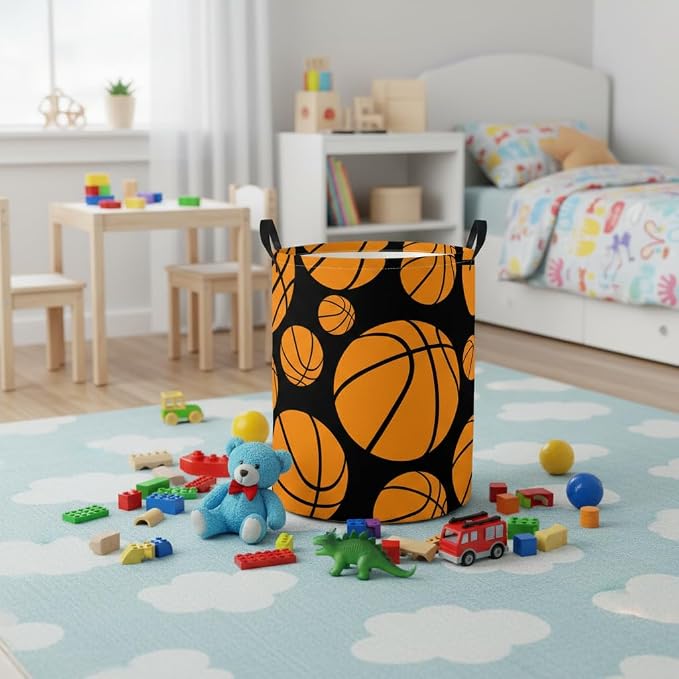 Baby Laundry Basket Baby Nursery Hamper Kids Laundry Basket Toy Storage Bin for Boys Room Decor Gift Baskets for Bedroom Bathroom(Basketball) - Image 6