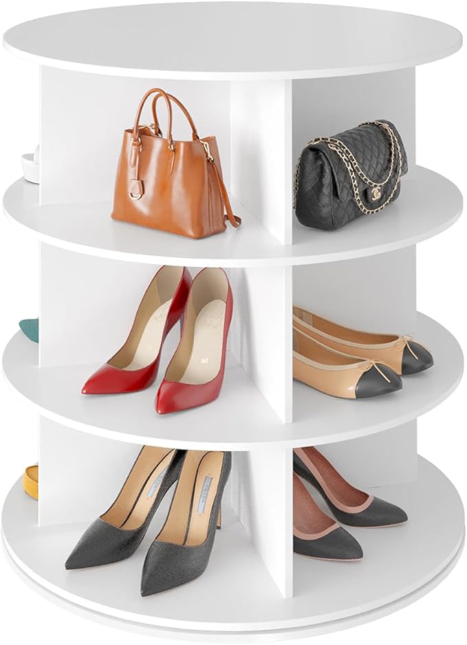 SpaceAid 3 Tier Rotating Shoe Rack Tower, Spinning Shoe Display Lazy Susan, Revolving 360 Shoe Rack Storage Round Carousel, Vertical Handbag Rotate Shoes Closet Organization (3-Tier White) by SpaceAid
