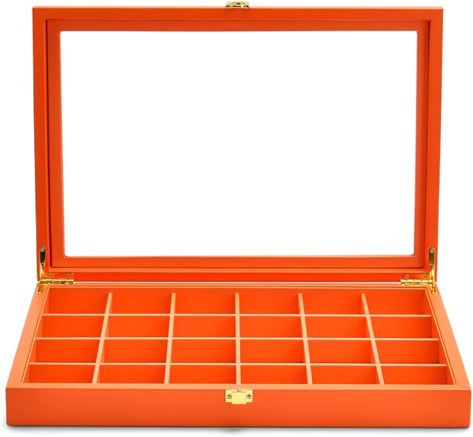 Oirlv 24 Grid Premium Leather Jewelry Organizer Tray with Transparent Lid Jewelry Display Case Drawer Insert Rings Earrings Holder by Oirlv