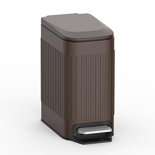 TrashAid Slim Bathroom Trash Can with Lid Soft Close, 6 Liter/1.6 Gallon Stainless Steel Small Garbage Can with Removable Inner Bucket, Step Pedal, Slim Wastebasket for Toilet, Office, Bedroom, Brown by TrashAid
