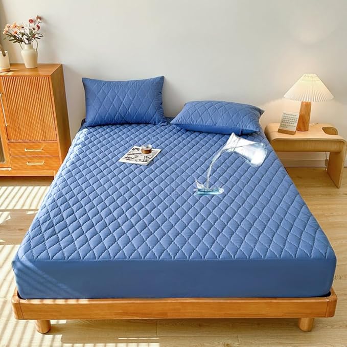 Waterproof Mattress Protector Comfort Bedding,Noiseless King/Queen/Full/Twin Size Mattress Pad Quilted Mattress Cover with Deep Pocket Fitted Up to 11" (Blue,Full)