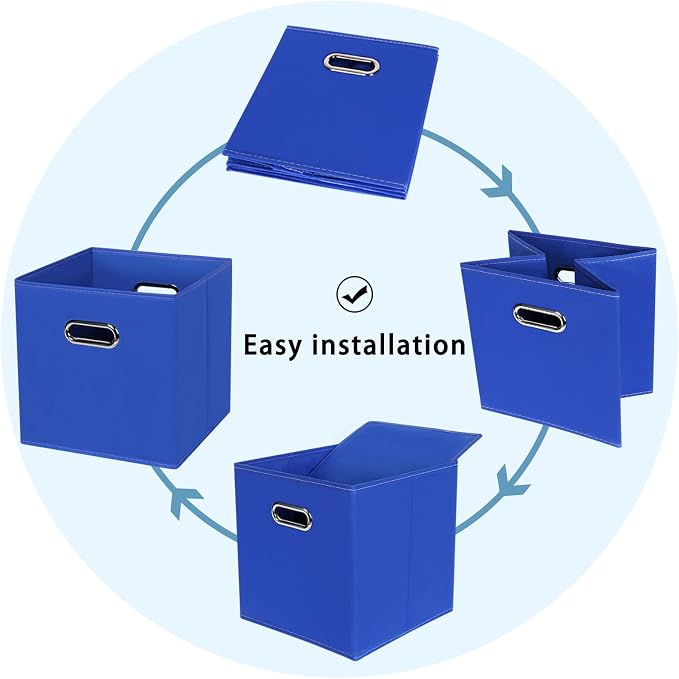 Black Fabric Cubby Storage Bins,13x13x13 Inches ,Cube Organizer Bin Foldable Storage Boxes with Dual Handles Fabric Organizer Box and collapsible Storage basket,Set of 6 ,Dark Blue - Image 6