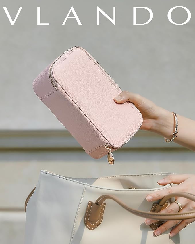 VLANDO Jewelry Box Organzier for Travel,Graduation Gifts for Daughter,Jewelry Case with 12 Pcs Velvet Jewelry Bags for Earrings Necklace Rings,Valentine's Day,Birthday, Wedding Gift for Wome-Pink - Image 7