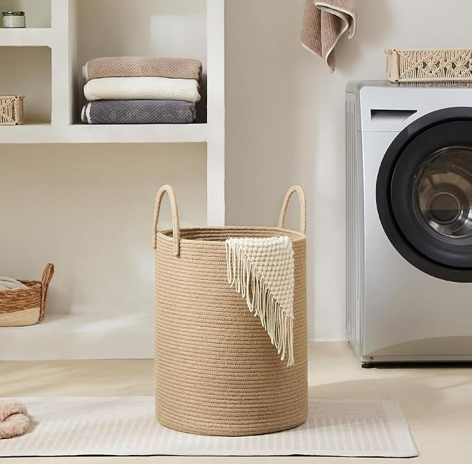YOUDENOVA Cotton Laundry Hamper, 72L - Woven Collapsible Basket - Jute Brown - Image 4