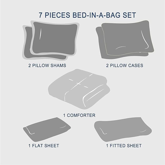 Zzlpp Twin Comforter Set 5 Pieces, White Seersucker Bed in a Bag with Comforter and Sheets, All Season Bedding Sets with 1 Comforter, 1 Pillow Sham, 1 Pillowcase, 1 Flat Sheet