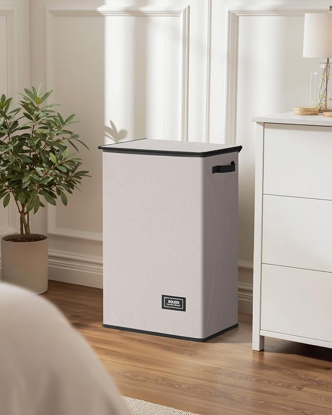 SOLEDI Laundry Hamper with Lid 90L Large & Tall Collapsible Laundry Basket, Clothes Hamper with Bag Removable Easy to Carry, Dirty Hampers for Bedroom, Bathroom, Dorm, College, Light taupe - Image 7