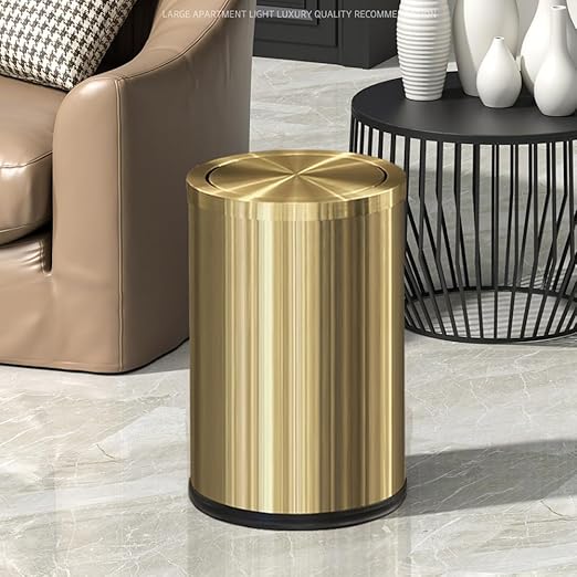 9L/2.4Gal Gold Trash Can,Brass Bathroom Garbae Can with Flipping Lid,Small Brass Garbage Can for Office, Laundry Room,Bedroom,Hotel - Image 2