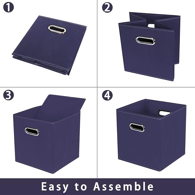 Navy Blue Fabric Storage Bins, Set of 3, 11x11x11, Foldable Cube Bins for Cloth or Accessory Storage - Image 6