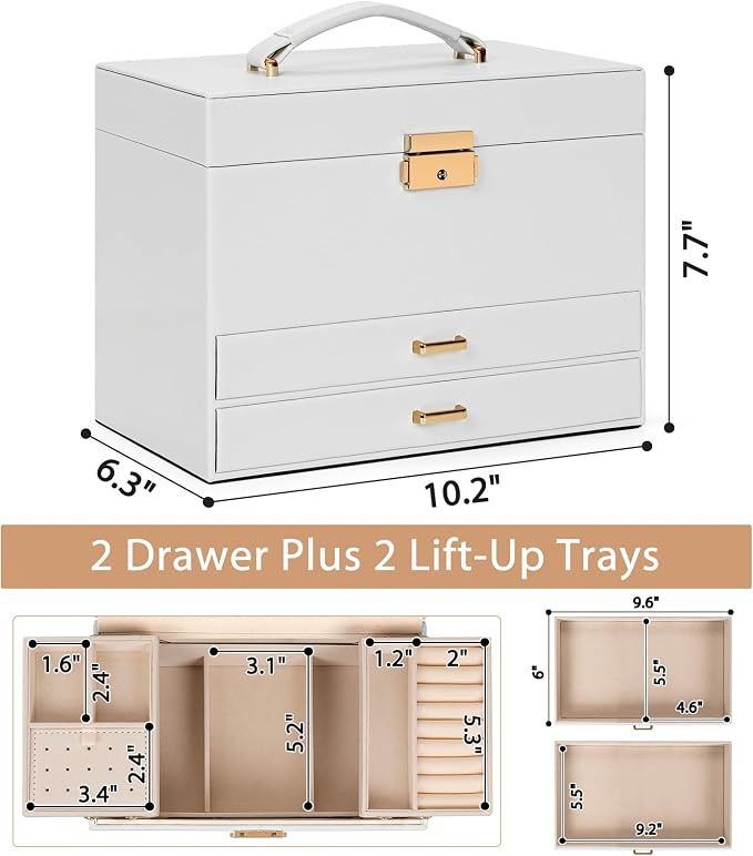 AKOZLIN Travel Jewelry Box Organizer Functional 2-trays Leather Jewelry Storage Case with Lockable Portable 2 Drawers for Women Girls Ring Necklace Earring Bracelet - Image 3