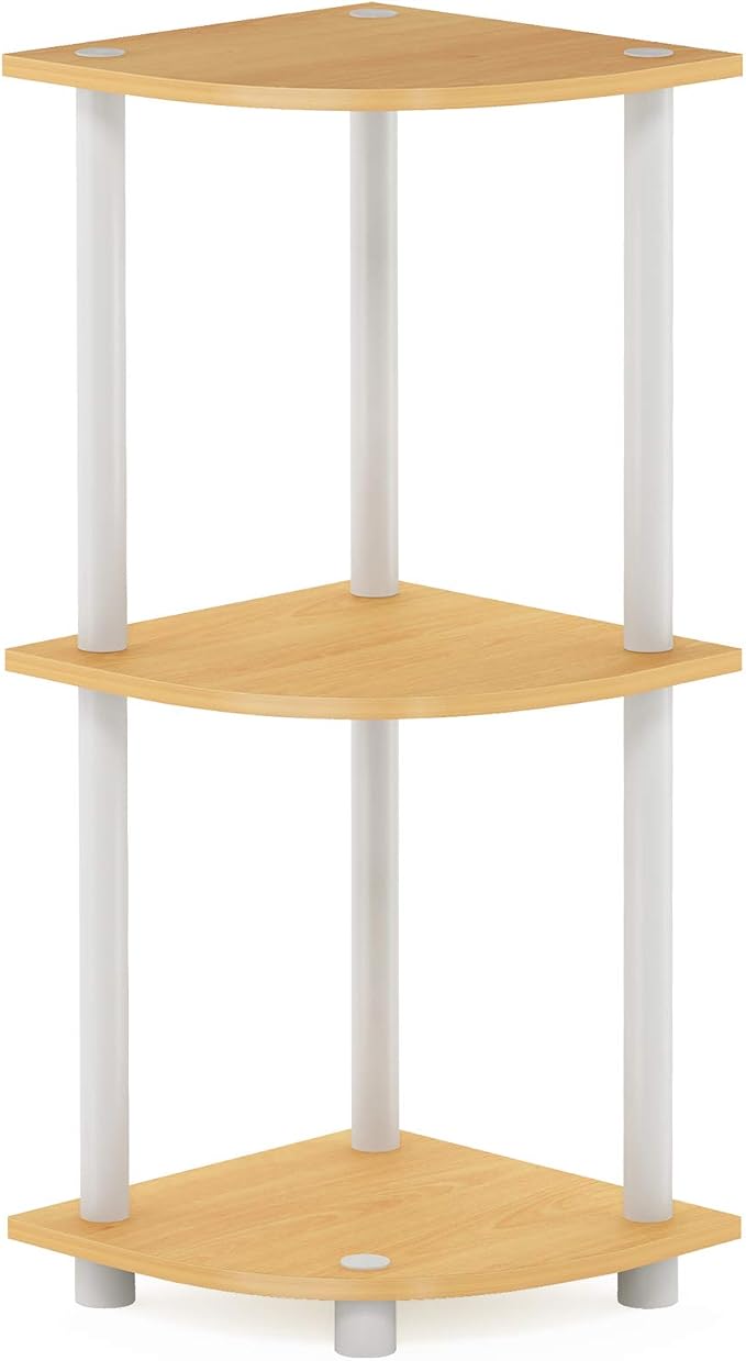 Furinno TURN-N-TUBE Corner Shelf, 3-Tier Corner Bookshelf, Display Storage Shelves with Open Shelves, for Organization and Storage, Living Room, Home Office, Garage, Beech - Image 6