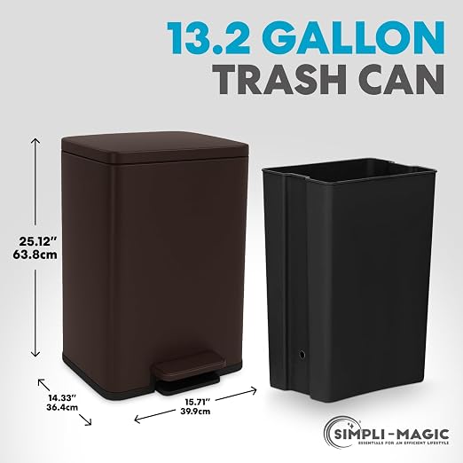 Simpli-Magic 50 Liter / 13.2 Gallon Soft-Close, Smudge Resistant Trash Can with Foot Pedal and Built in Filter- Brown - Image 2