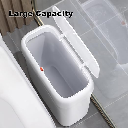 funest Bathroom Small Trash Can with Lid,10L / 2.7 Gallon Slim Garbage Bin Wastebasket with Press Top Lid for Bedroom,Rv,Office,Kitchen,Craft Room - Image 3