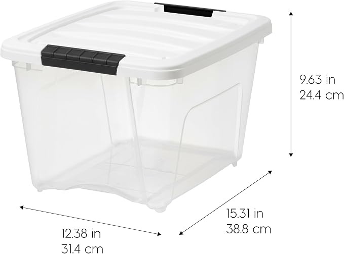 IRIS USA 19 Qt Stackable Plastic Storage Bins with Lids, 6 Pack - BPA-Free, Made in USA - See-Through Organizing Solution, Latches, Durable Nestable Containers, Secure Pull Handle - Clear/White - Image 2