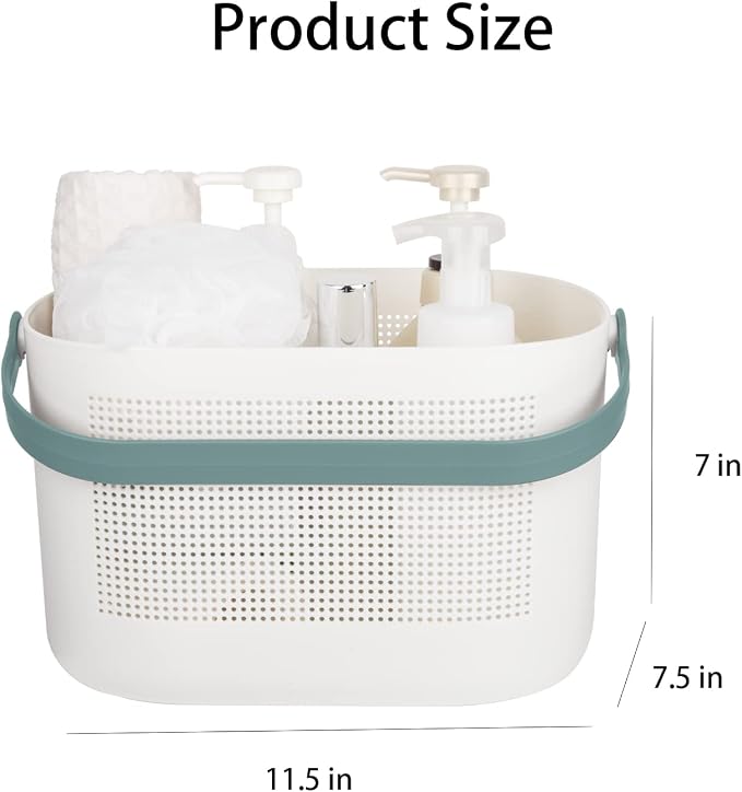 UUJOLY Plastic Storage Baskets with Handles, Shower Caddy Shelf Organizers Basket for Bathroom, Kitchen, Dorm Room, Green, 2 Pack - Image 4