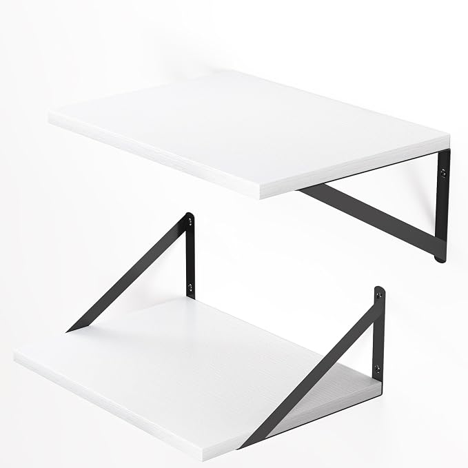Heimlove White Deep Floating Shelves for Wall, 16W x 12D Wood Wall Shelves Set of 2, Wide Floating Bookshelf for Living Room, Kitchen, Office, Bedroom and Decor Storage, with Black Bracket - White - Image 8