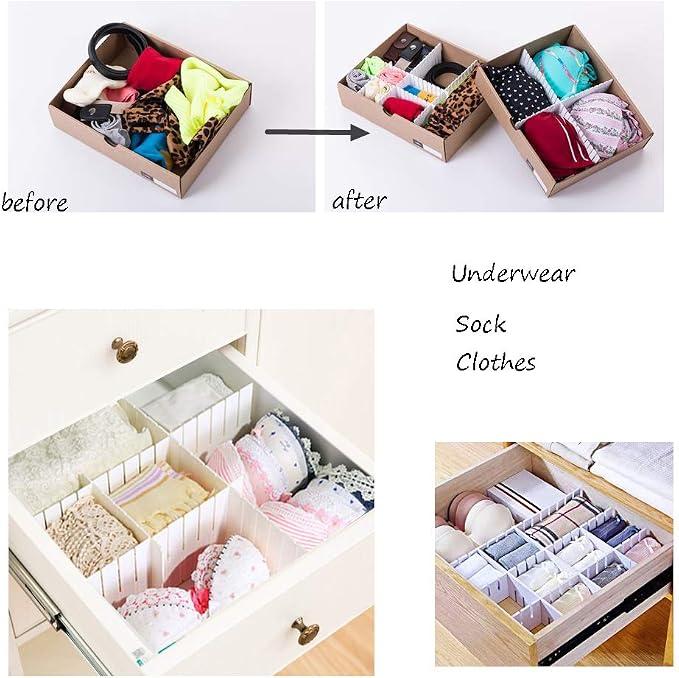 OJYUDD 12PCS DIY Plastic Grid Drawer Dividers,White Adjustable Sock Underwear Dresser Drawer Organizers Divider for Stationary Storage - Image 4