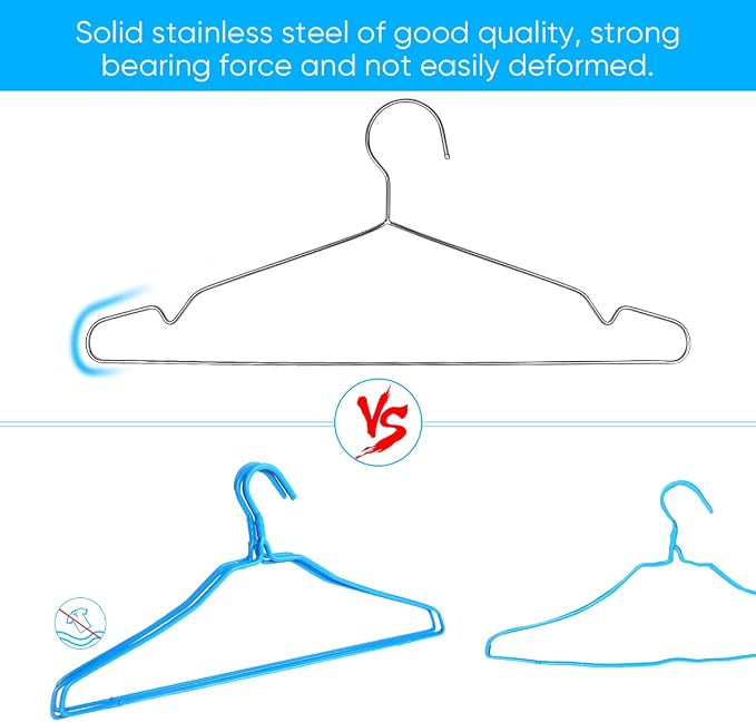 Fayleeko Wire Coat Hangers - Strong Heavy Duty Stainless Steel Metal Hangers, Ultra Thin Space Saving (30 Pack, 16.5 Inch) - Image 2