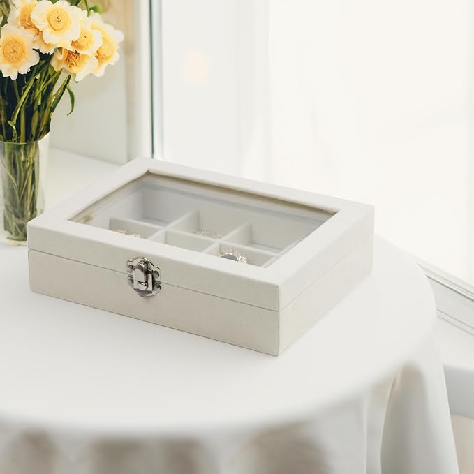 Fordonral Velvet Jewelry Organizer Box, Jewelry Drawer Organizers Trays, Earring Ring Necklace Holder Display Case (Beige, 12 Grid Box) - Image 6