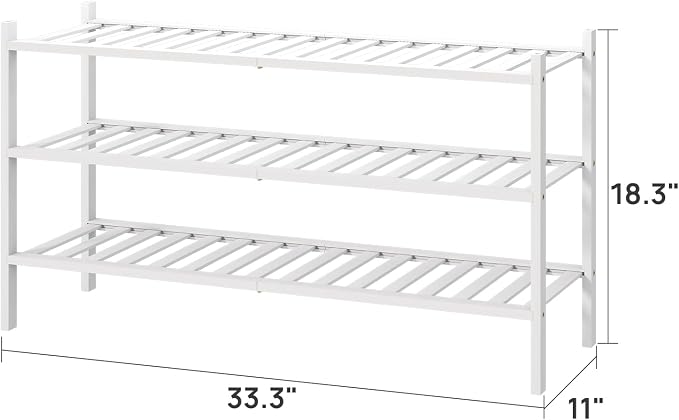 viewcare 3-Tier Long Shoe Rack, Bamboo Wood Shoe Rack for Closet, Entryway & Hallway, Stackable White Shoe Shelf Storage Organizer for Indoor Outdoor - Image 3