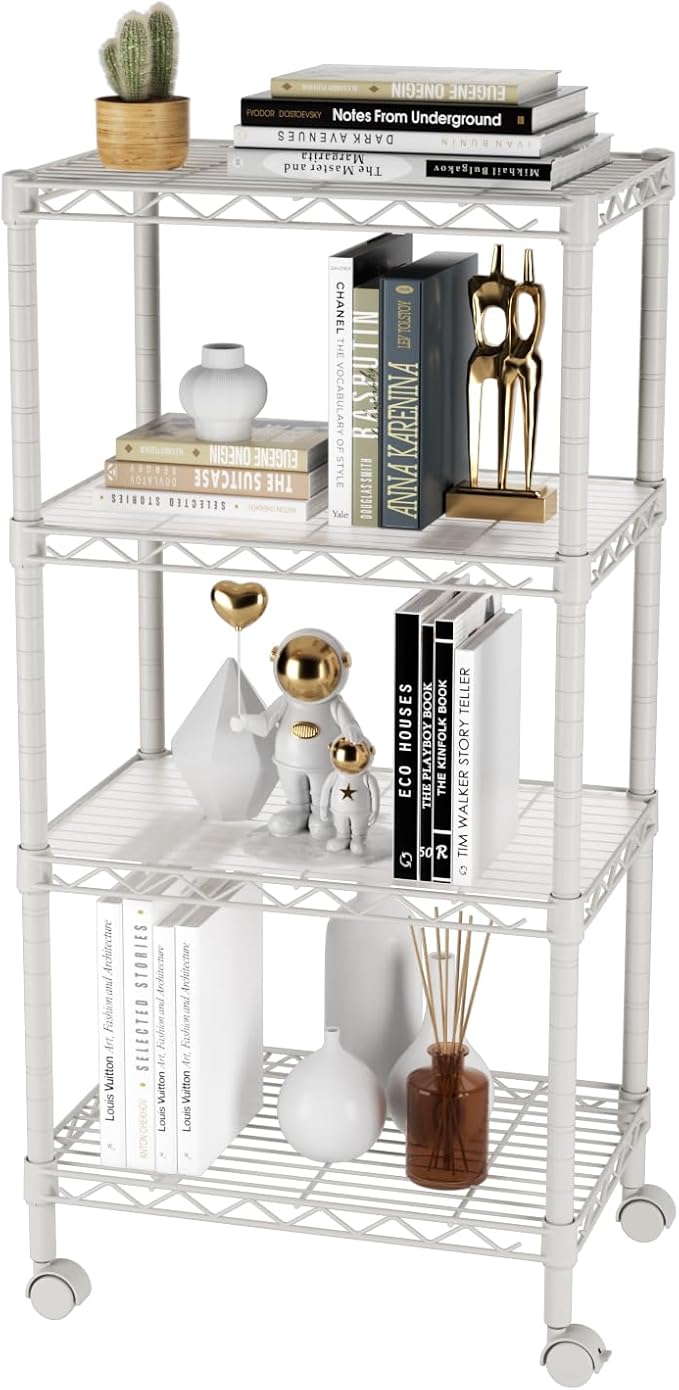 SINGAYE 4 Small Shelves Storage Shelf Wire Shelving Unit Metal Shelf Adjustable Organizers Storage Shelving with Wheels for Bathroom Laundry Room Kitchen Pantry11.5”D x 17.5”W x 30.5”H White - Image 7