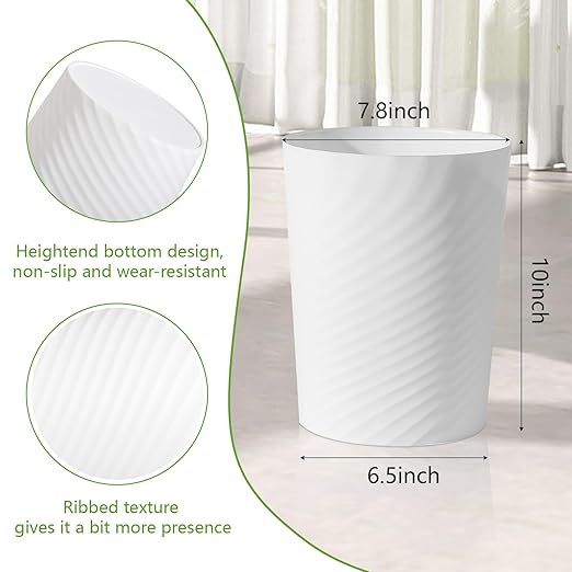 UUJOLY Bathroom Small Trash Can with Trash Bag Plastic Garbage Can Round Waste Basket for Bathrooms, Laundry Room, Kitchens, Offices, Kids Rooms, Dorms, 1.8 Gallons, 3 Pack (White) - Image 2