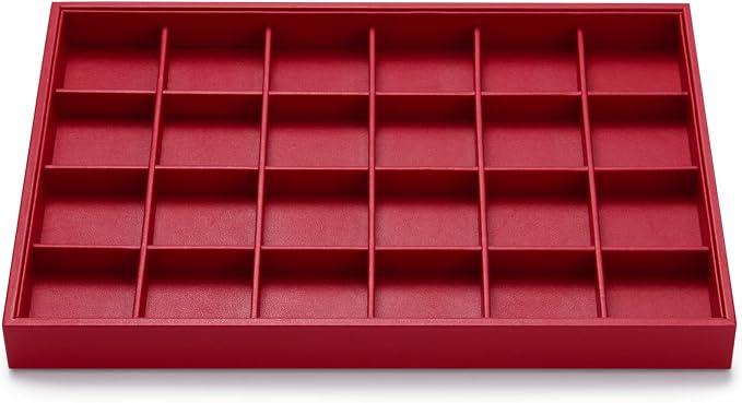 Oirlv Gorgeous Red Leather 24 Gird Jewelry Tray Stackable Jewelry Drawer Organizer Rings Earrings Organizer Storage by Oirlv