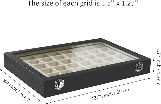 Stratalife Jewelry Organizer 48 Grid Jewelry Tray with Clear Lid Dust-proof Velvet Earring Organizer Necklace Rings Holder Display Drawer Storage Case for Women Beige Black - Image 3