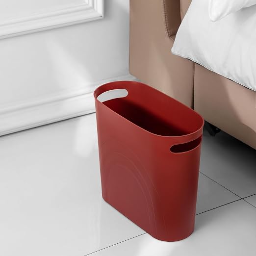rejomiik Small Trash Can, 3.5 Gallon Slim Garbage Can Plastic Waste Basket with Handles Container Bin for Narrow Spaces Bathroom, Bedroom, Kitchen, Office at Home, Red - Image 3