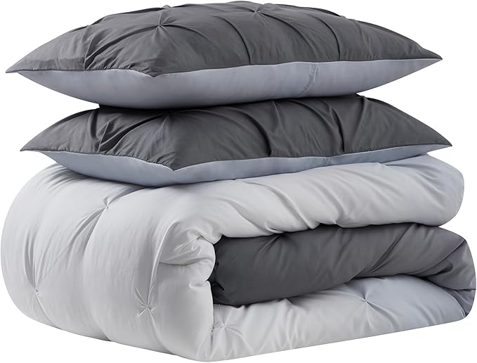 7 Piece Comforter Set Bed in a Bag Ombre Pintuck Design All Season Soft Down Alternative Bedding Comforter Set & Luxurious Matching Bed Sheets & Pillow Shams, Ombre Pintuck Gray, Full