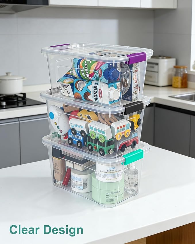 Storage Bins with Lids 6 Pack Clear Storage Containers, 7 Quart Stackable Plastic Containers with Secure Black Buckle Latch, Durable Storage Box Organizer for Pantry, Closet, Office & Classroom - Image 7