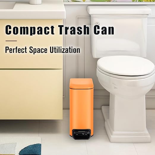 Cesun Small Bathroom Trash Can with Lid Soft Close, Step Pedal, 6 Liter / 1.6 Gallon Stainless Steel Garbage Can with Removable Inner Bucket, Anti-Fingerprint Finish (Matt Orange) - Image 2