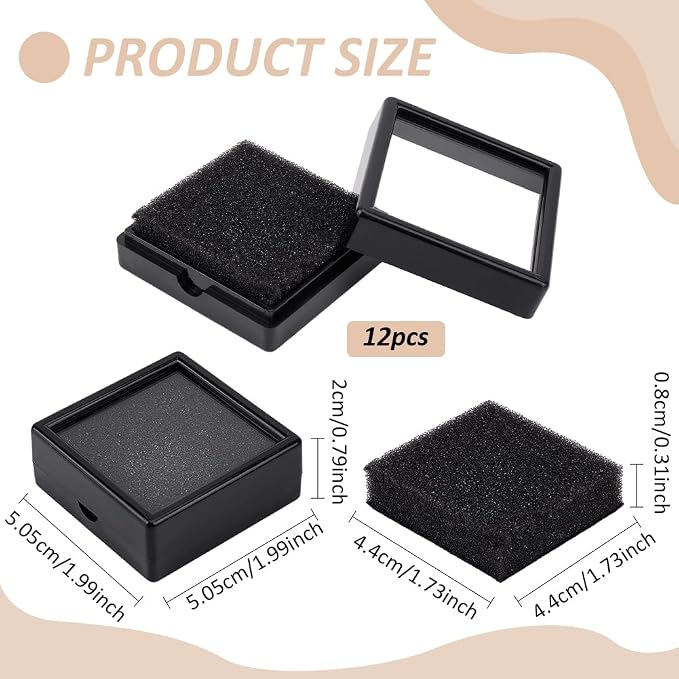 BENECREAT 12Pack Black Gemstone Display Box 2" x 0.78" Jewelry Box Container with Clear Top Lids for Gems, Coins, Christmas Festival Wedding Jewelry Packing - Image 2