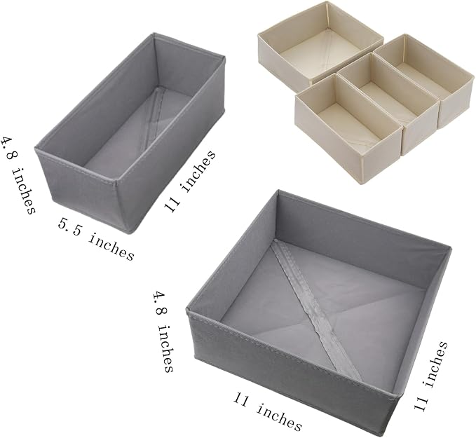 Bructhun Drawer Organizer Set of 4 Beige - Fabric Storage Bins for Clothes, Underwear, Socks & Bras - 11" Dresser Dividers for Bedroom Closet - Image 3
