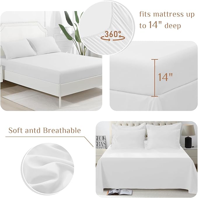 JOLLYVOGUE King Comforter Set, Ultra-Soft Bed in a Bag King Size 7 Pieces, Oeko-TEX Certified Bedding Set with Down Alternative Comforter, Sheets, Pillowcases & Shams, White