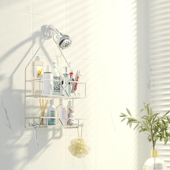 TreeLen Rustproof Shower Caddy, Hanging, Stainless Steel, 4 Hooks, 2 Shelves, Non-Slip - Image 6