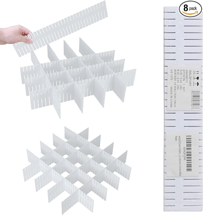 ALBAD Plastic Drawer Dividers Adjustable Drawer Organizer Dividers Separator for Tidying Clutter/Cutlery/Underwear/Socks/Clothes/Dresses/Boxes/Bins in Kitchen Bathroom Bedroom Office (8) by Albad