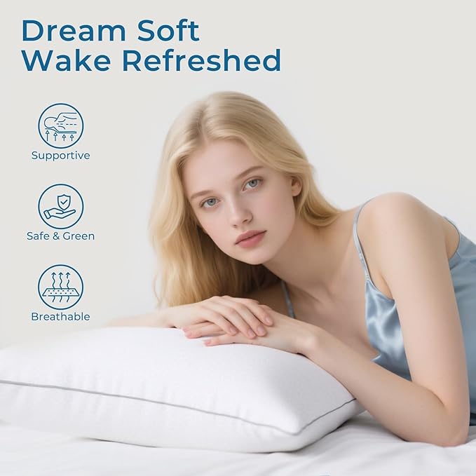 Sasttie Standard Pillow, Single Full Size Bed Pillow for Side, Back, and Stomach Sleepers - Down Alternative Plump Filling - Set of 1, Standard Size, 20x26 Inches