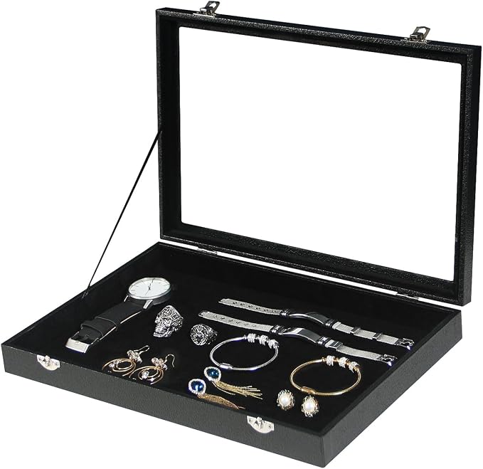 Coward Jewelry Organizer Box, Black Velvet Blank Display Tray Case with Lid for Storage Necklaces Bracelets Rings Beads and Jewelry Accessories by FocusOnJewelryDisplay15yrs