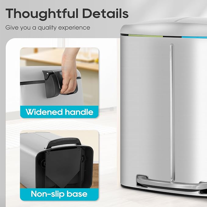 FDW | 10 Gallon Trash Can with Lid | Stainless Steel | Fingerprint-Proof | Made of Stainless Steel | Soft-Close Step Pedal | Hands-Free Use | Easy to Clean | for Kitchen, Office, Bathroom - Image 5