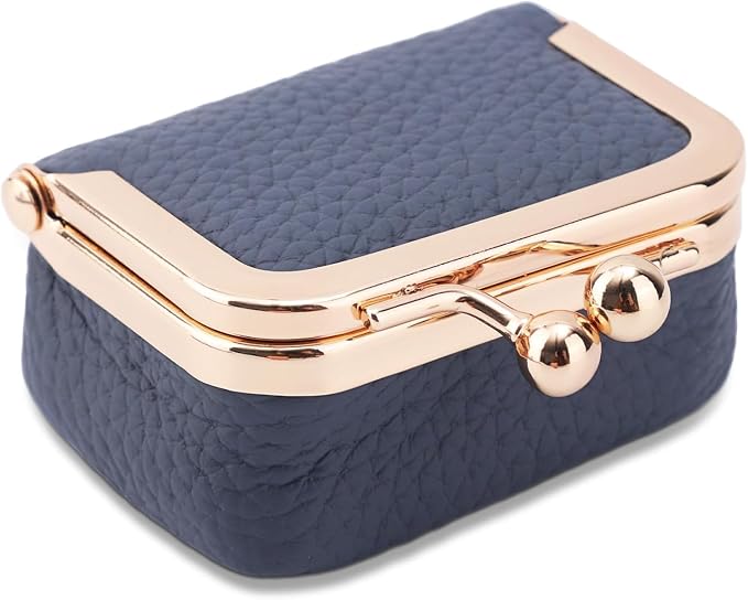 Genuine Leather Mini Jewelry Box & Vintage Wallet for Women - Compact Travel Coin Purse, Lipstick Storage Organizer, Retro Leather Clutch Case (Blue/Mini) by Unknown